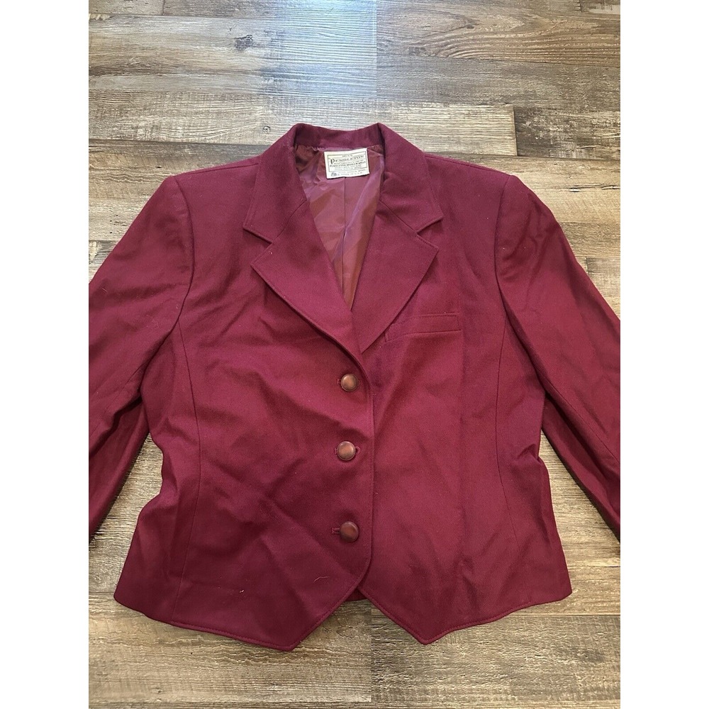 Miss Pendleton Vintage Women's Burgundy Red 100% Virgin Wool Blazer Made In USA